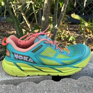 Hoka One One Teal and Yellow Athletic Shoes